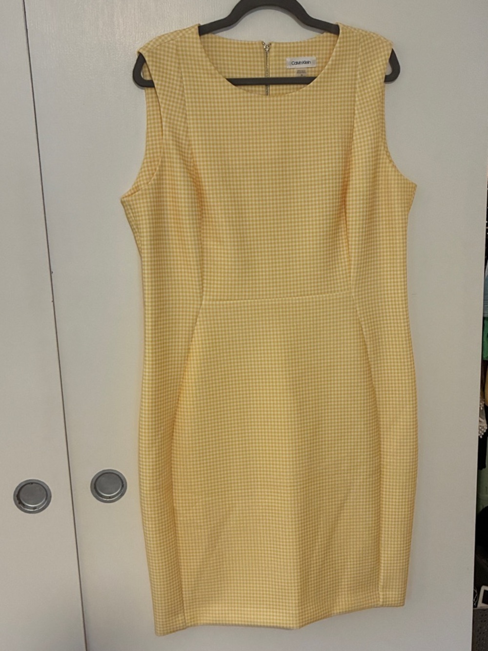 Calvin Klein Yellow Gingham Midi Sheath Dress